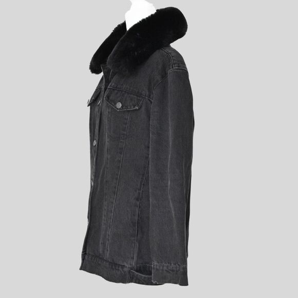 BLUE REVIVAL Women's %100 Cotton Black Denim Jacket With Fur Trim Size S - Picture 3 of 9